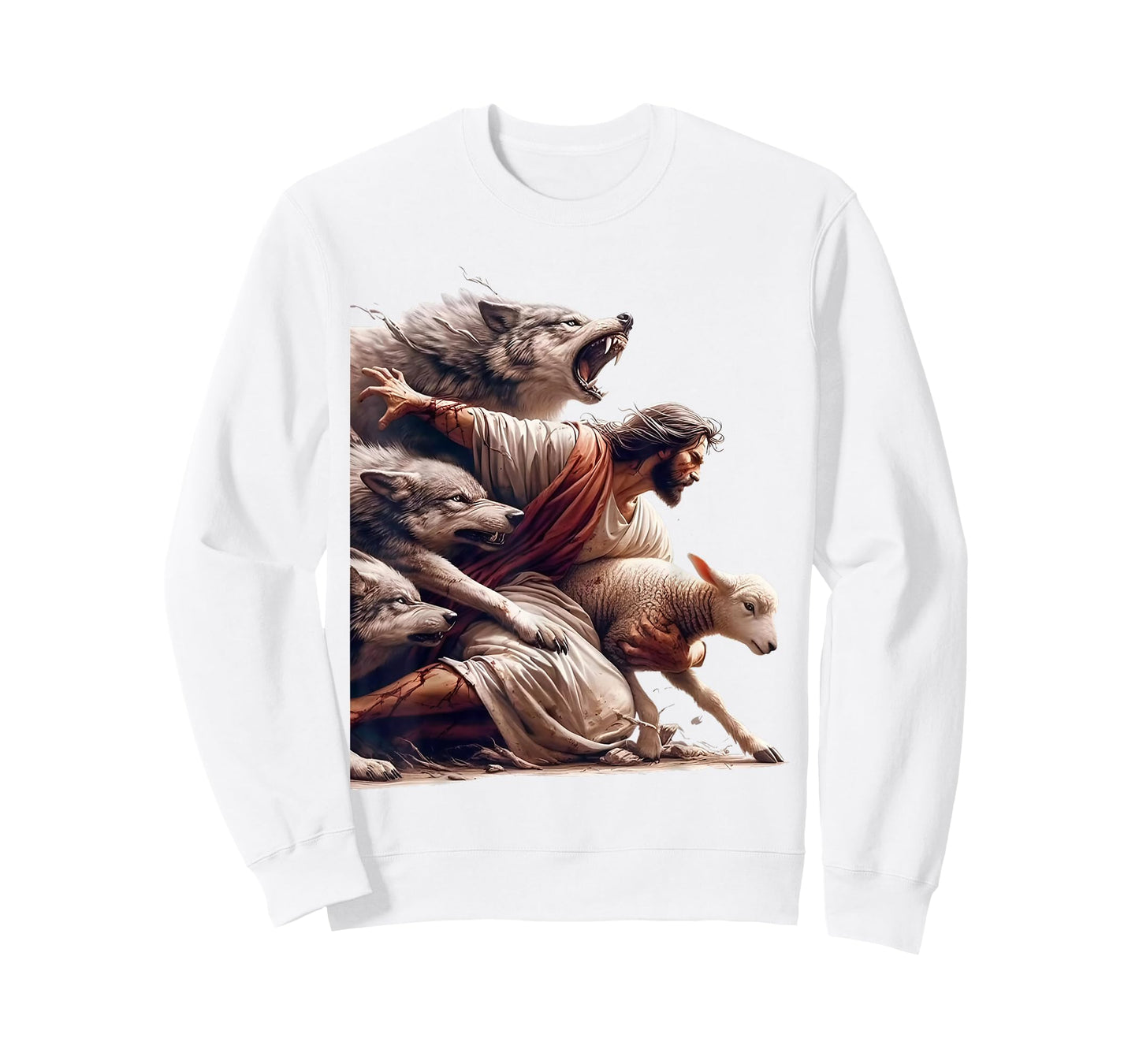 Jesus Protects The Lamb From Wolves - Christian God Jesus T-Shirt