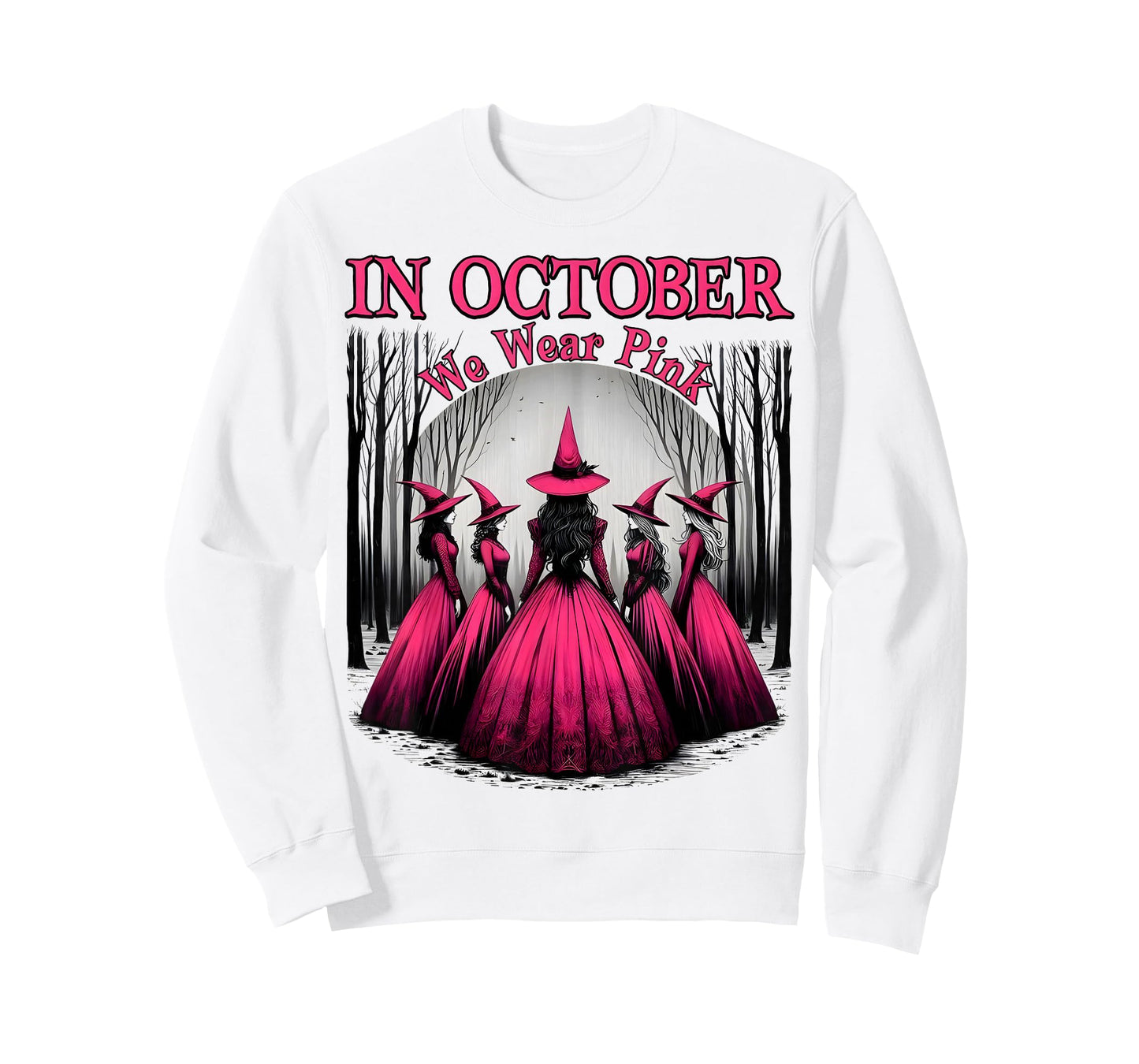in October We Wear Pink Witch Halloween Breast Cancer Women T-Shirt