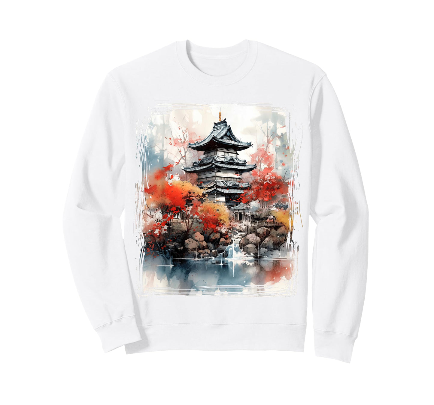 Vintage Japanese Flower Tee Mountain View Landscape Graphic T-Shirt