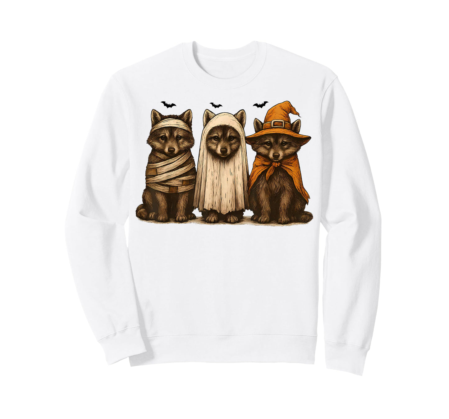 Retro Wolf Halloween Ghost Spooky Fall Vintage T-Shirt