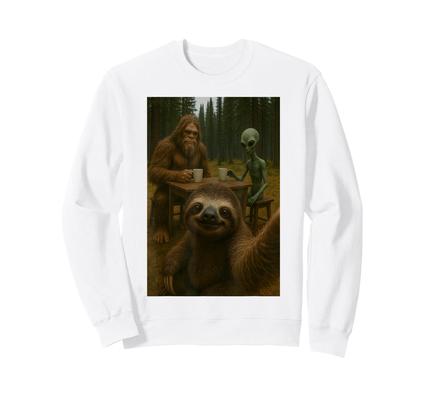 Sloth Selfie With Bigfoot Alien Funny T-Shirt