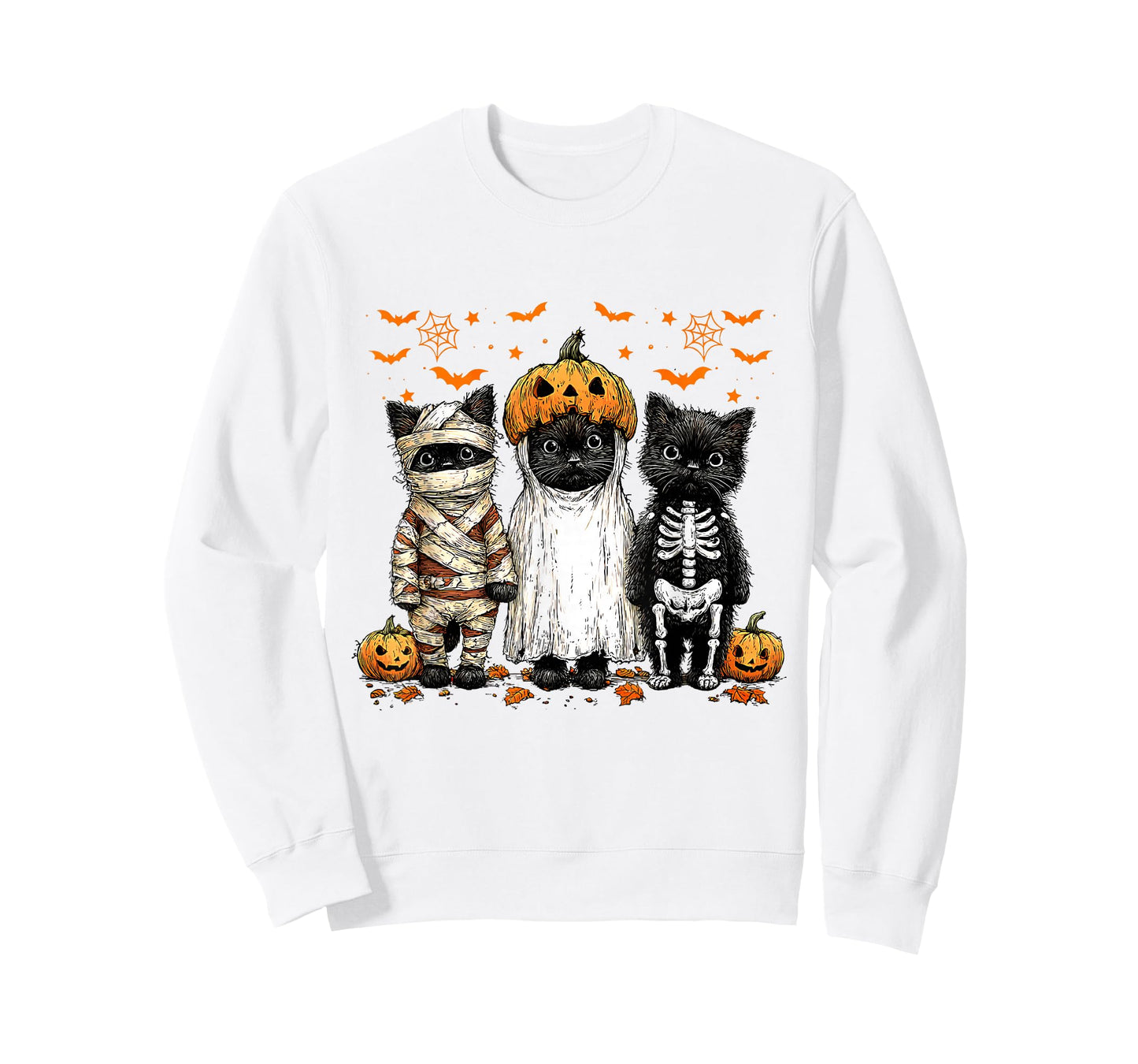 Funny Black Cat Halloween Pumpkin Spooky Ghost Men Women T-Shirt