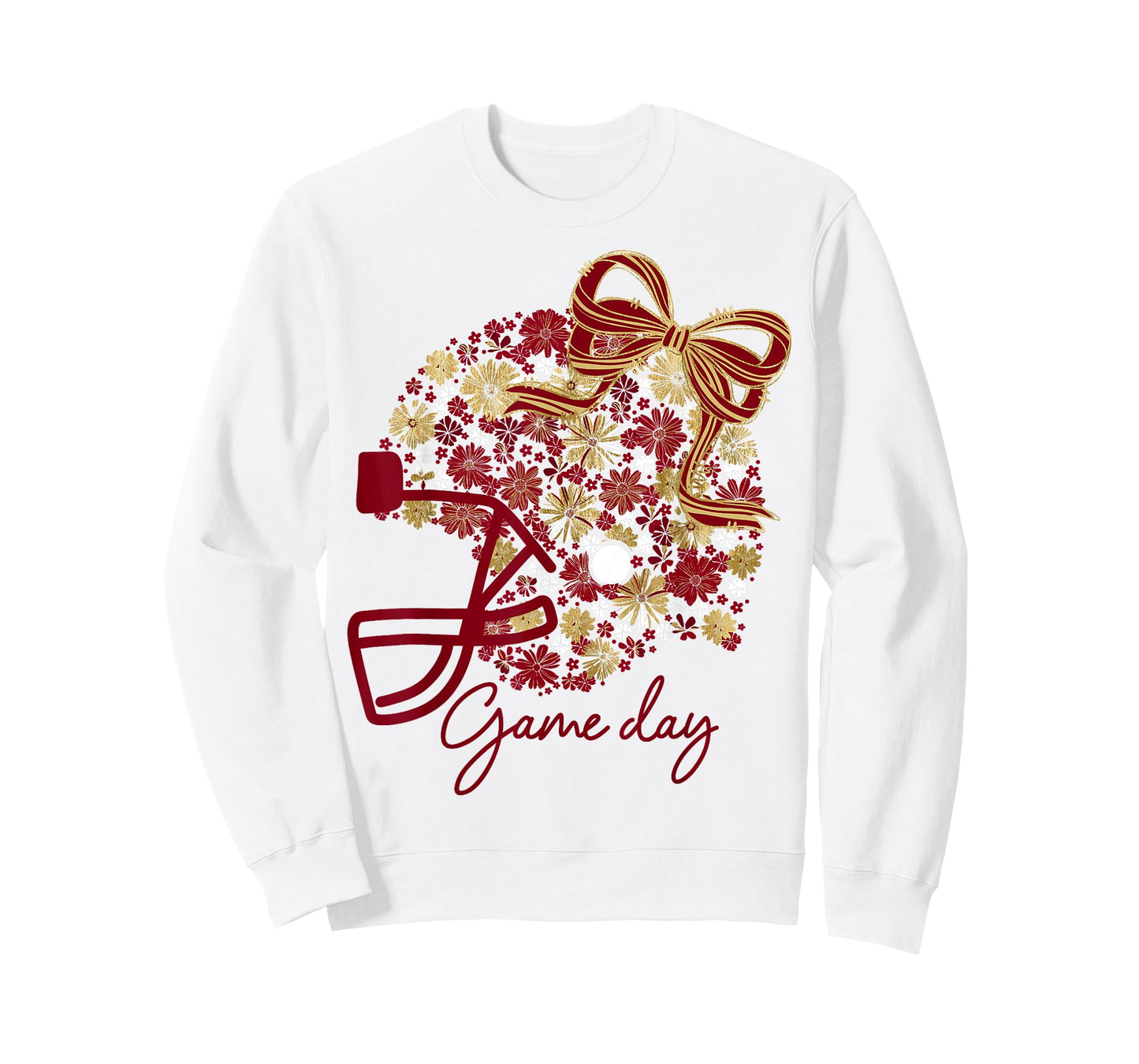 Floral Football Game Day Girly Team Spirit Burgundy & Gold T-Shirt