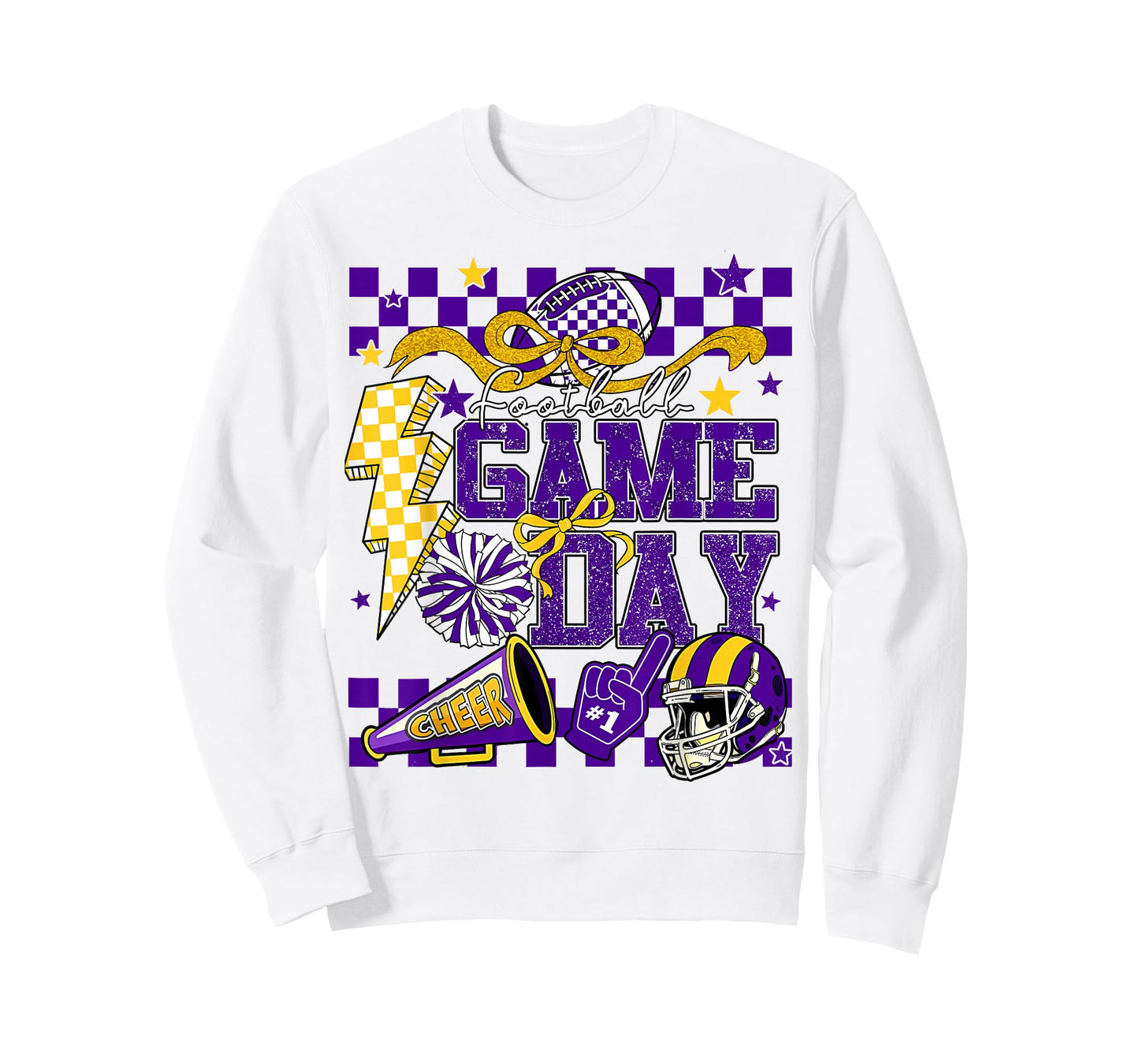 Game Day Football Touchdown Dad Mom Girls Go Cheer Purple T-Shirt