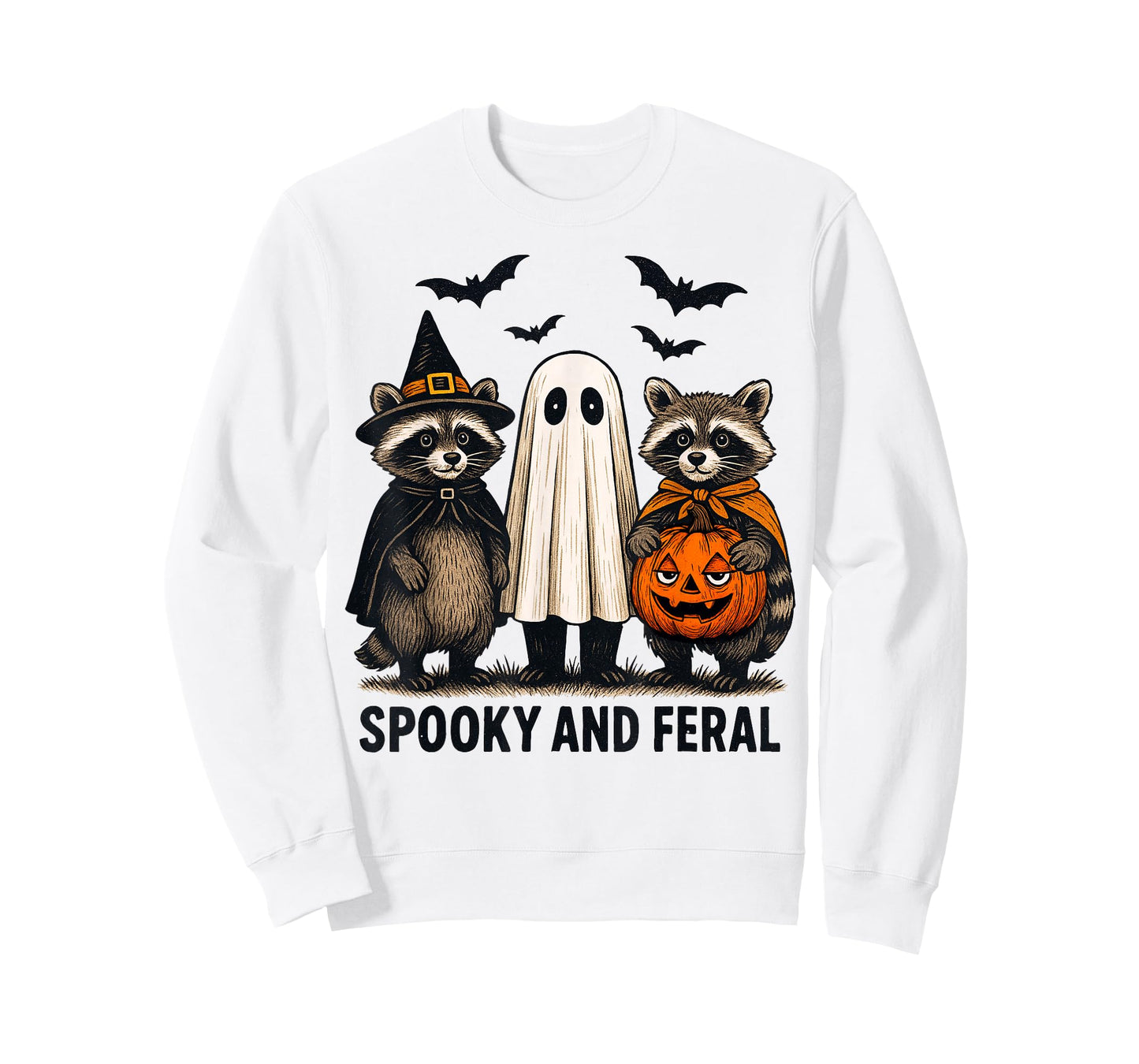 Spooky and Feral Halloween Cute Ghost Raccoon Trick Or Treat T-Shirt