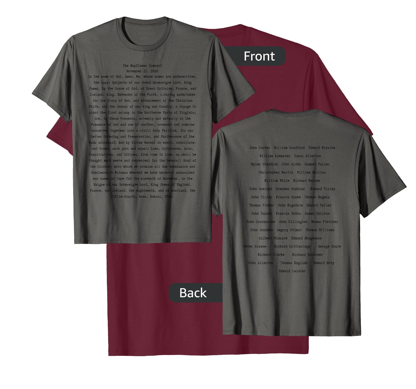 Mayflower Compact Signatures Thanksgiving Holiday History T-Shirt