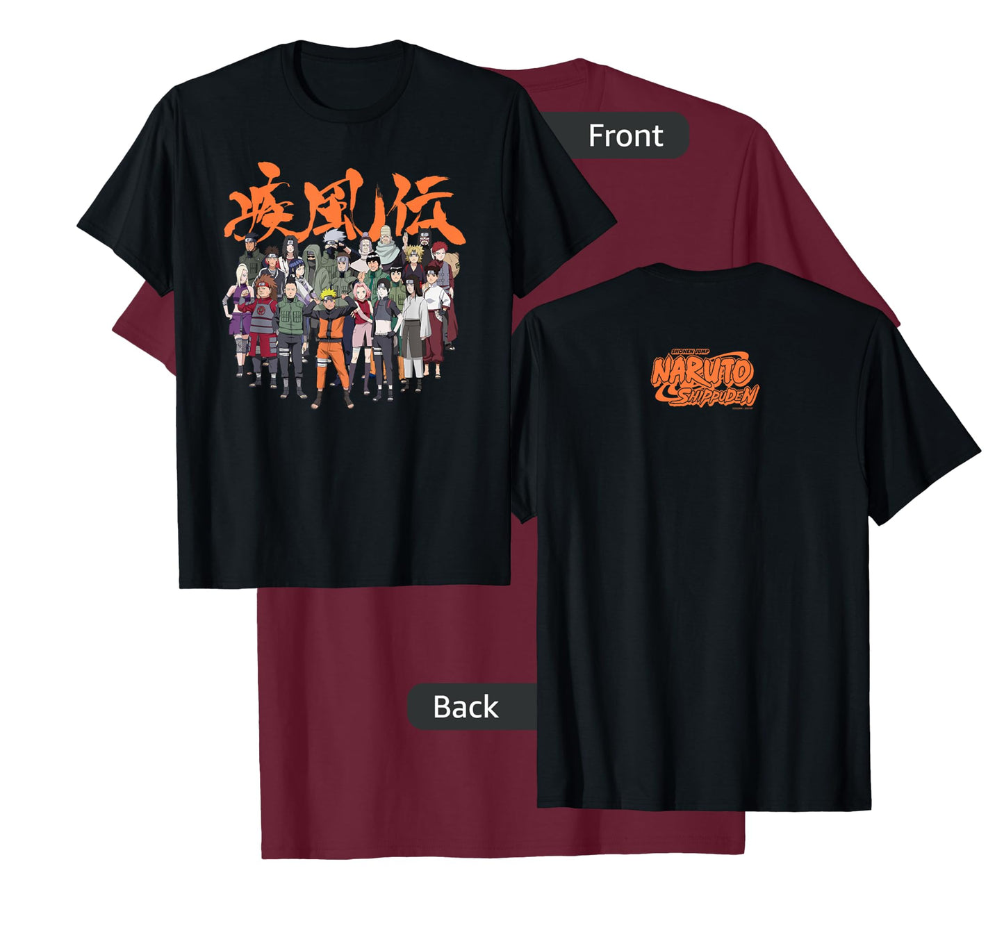 Naruto Shippuden Cast Group with Logo Front and Back Anime T-Shirt