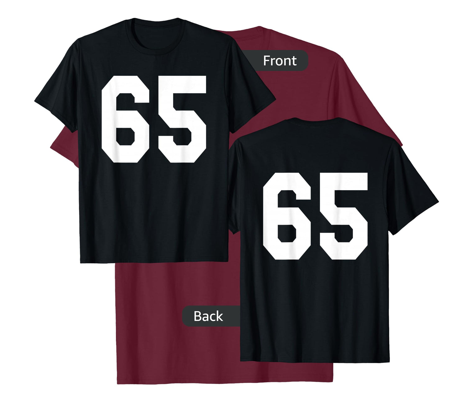 Number 65 Sports Jersey Front and Back Team Player T-Shirt