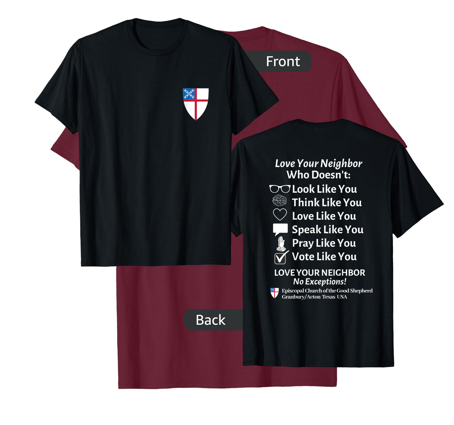 Episcopal Church Good Shephard Love Your Neighbor No Exceptions Custom Design Black T-Shirt