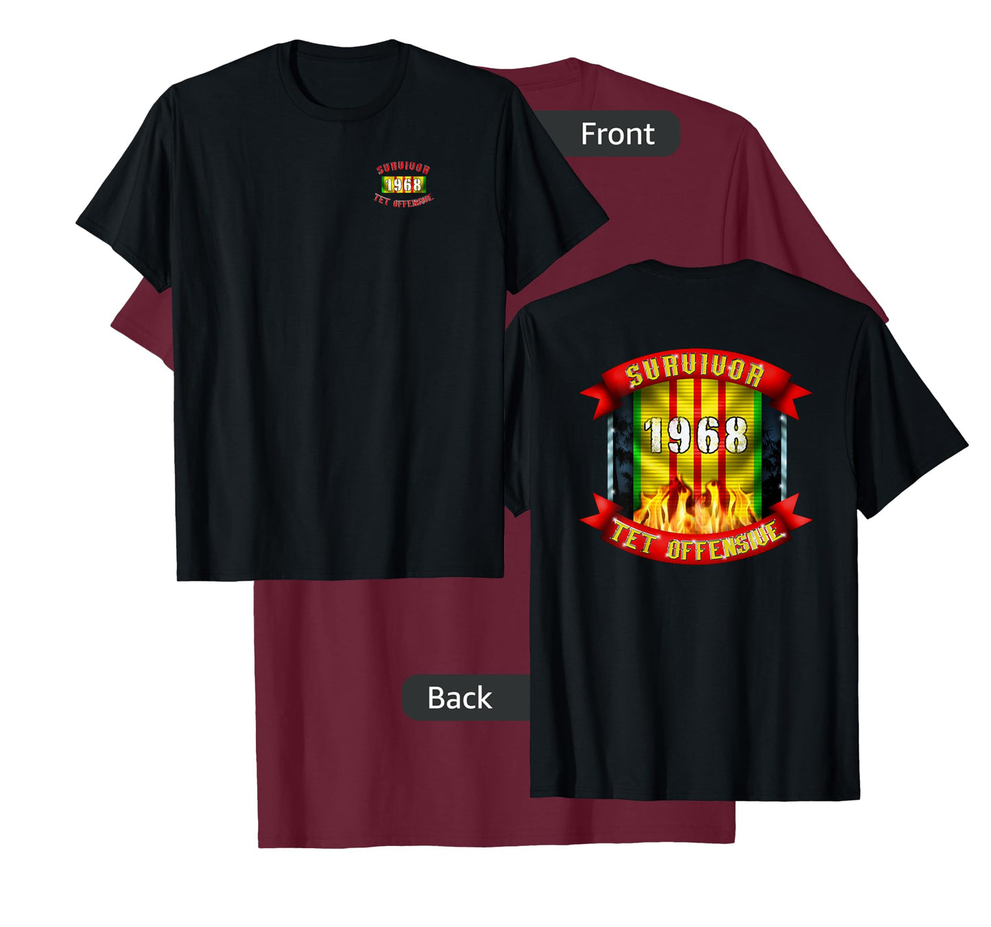 Patriot Issue 1968 TET Offensive Survivor Unisex-Adults Black Classic Fit Short Sleeve Collarless Crew Neck T-Shirt