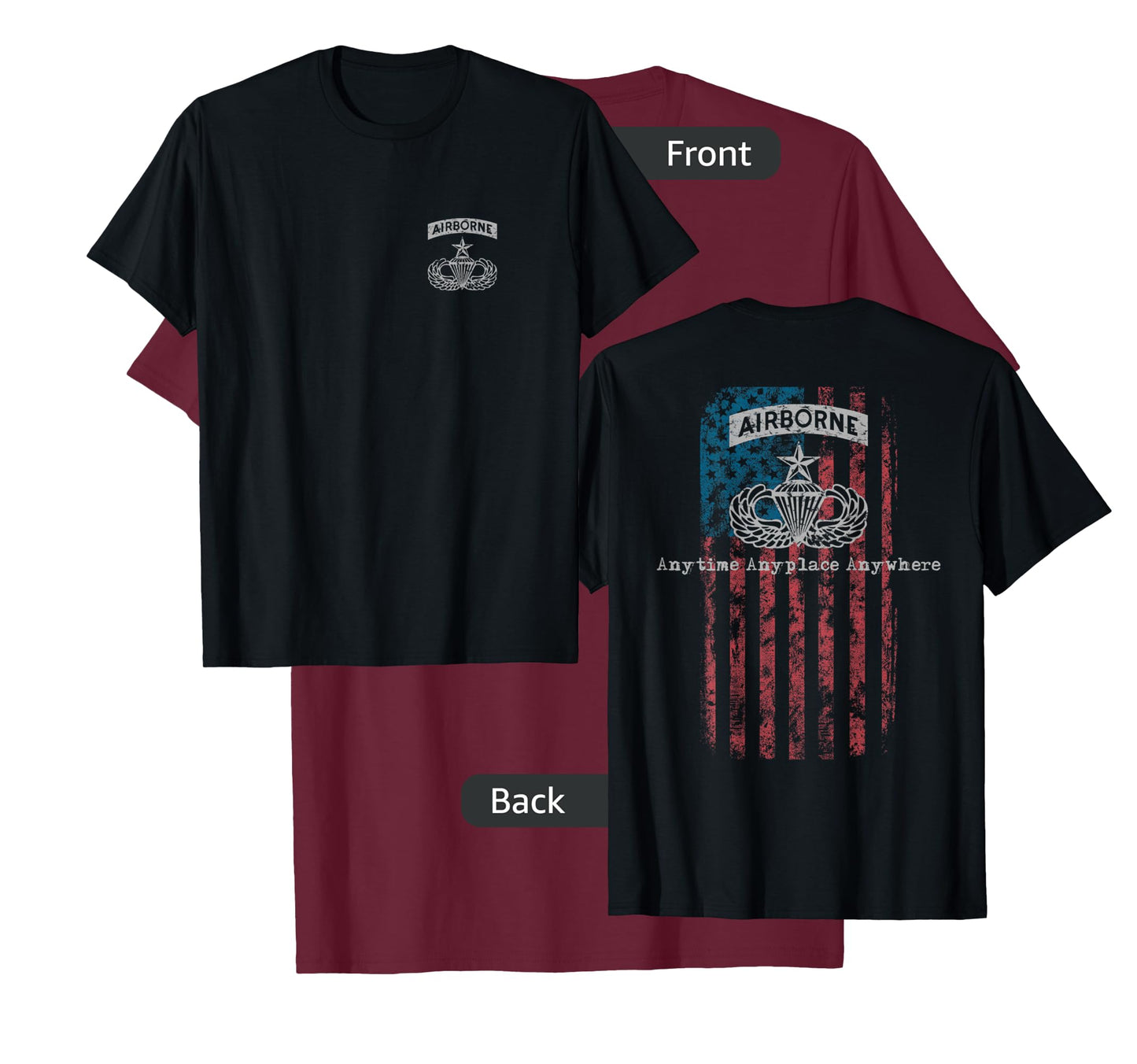 Gray Airborne Senior Parachutist Badge with Flag T-Shirt