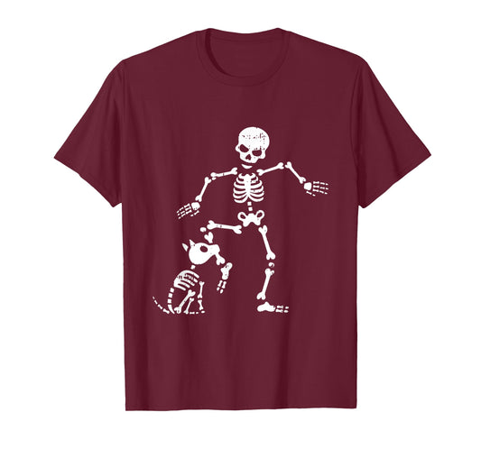 Skeleton And Dog Halloween Costume Funny Skull Men Women T-Shirt