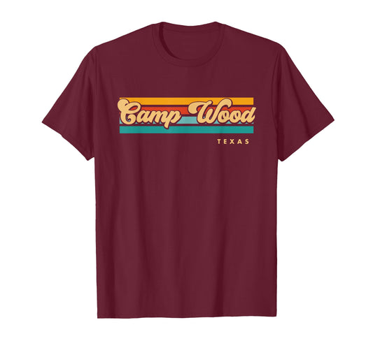 Vintage Sunset Stripes Camp Wood, Texas T-Shirt
