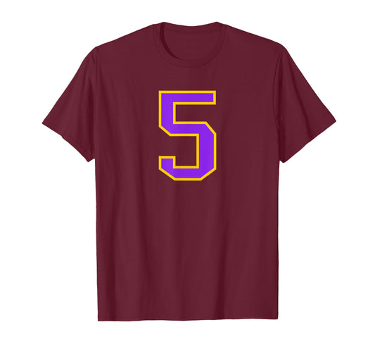 Number #5 Yellow Purple Varsity Number T-Shirt