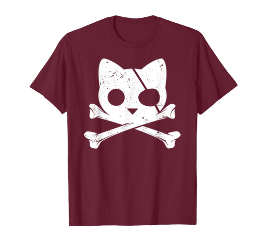 Pirate Cat Skull & Crossbones. Men, Women or Kids Halloween T-Shirt