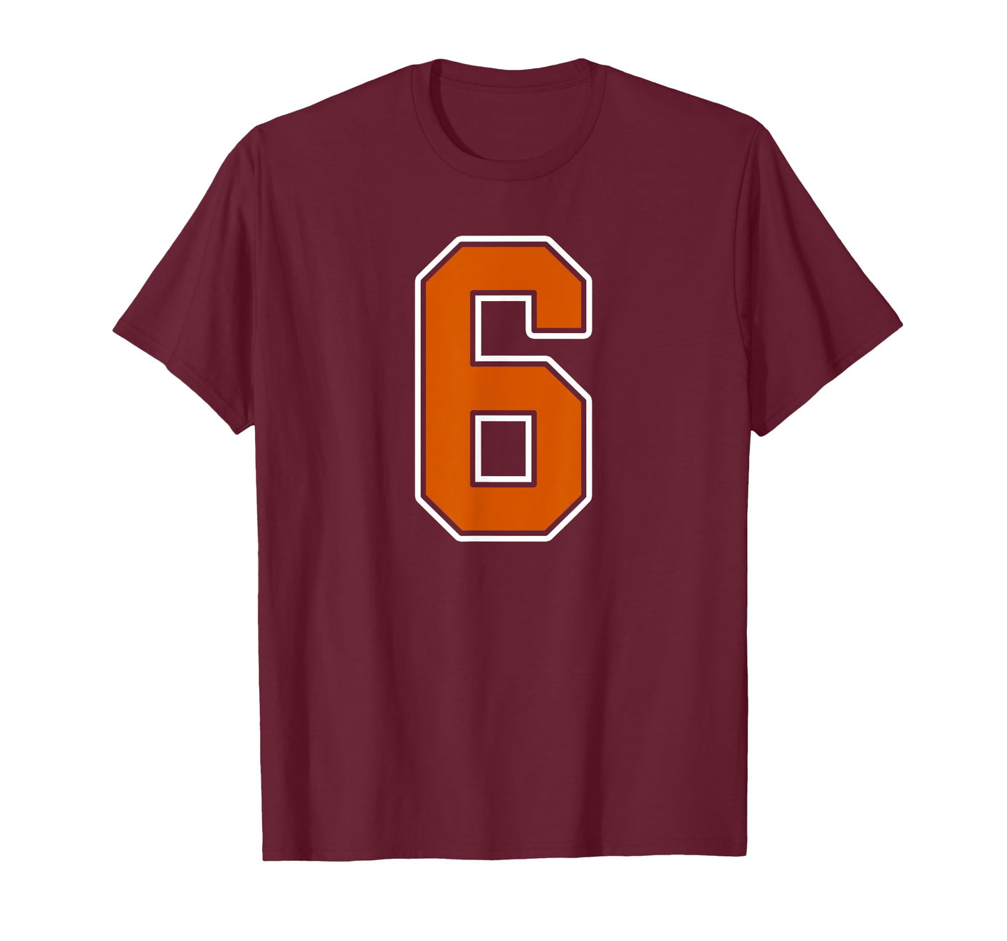 Burnt Orange White Number 6 Jersey Player Uniform #6 T-Shirt