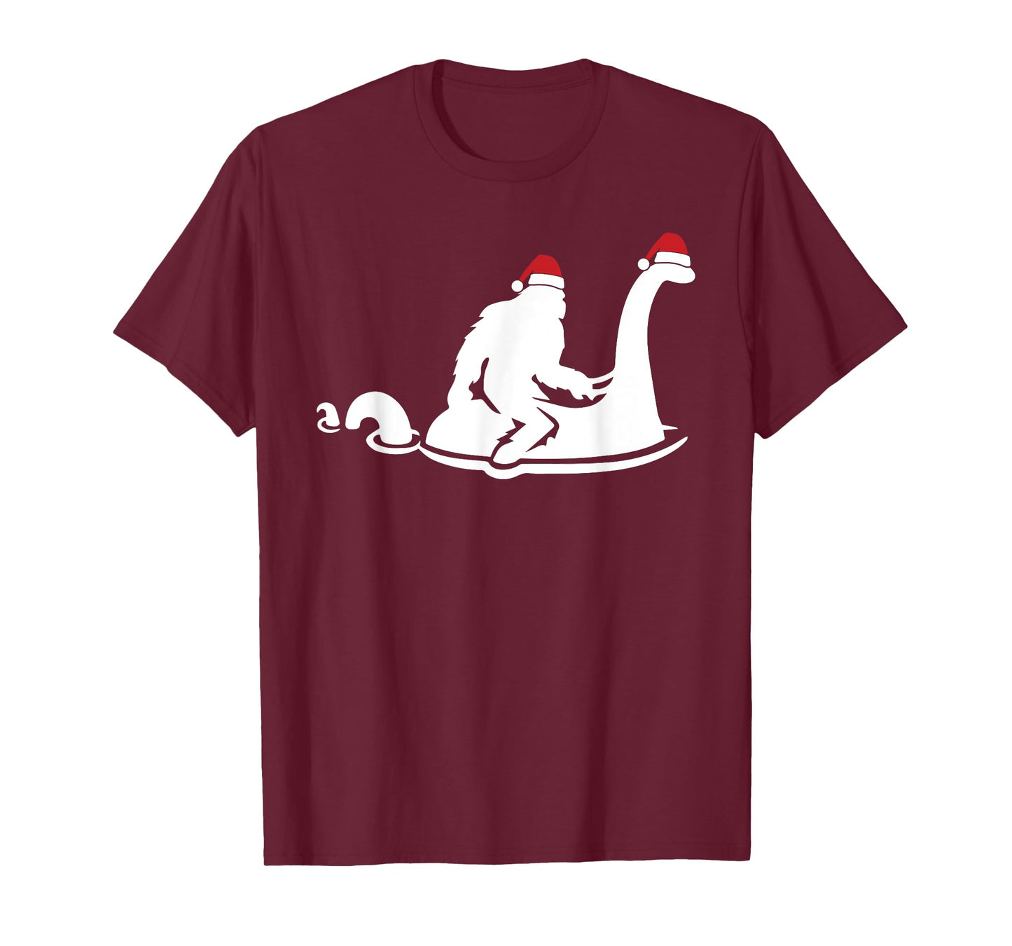 Bigfoot Riding Loch Ness Monster Christmas Funny XMas Pajama T-Shirt