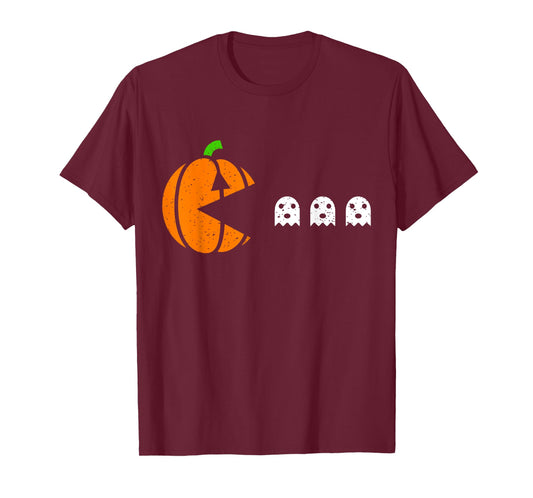 Halloween Gamer Pumpkin Eating Ghost Costume Men Boys Kids T-Shirt