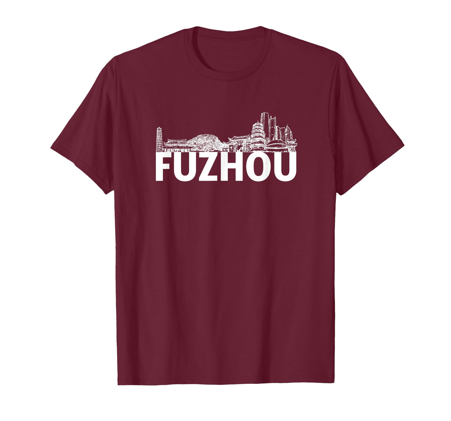Fuzhou China City Skyline Silhouette Outline Sketch T-Shirt