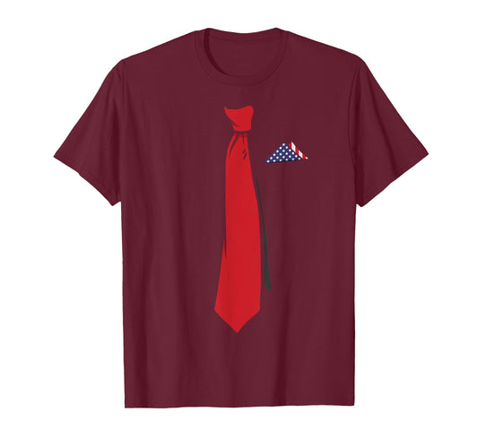 Trump 2024 Red Tie US Flag Handkerchief Patriotic Women Men T-Shirt