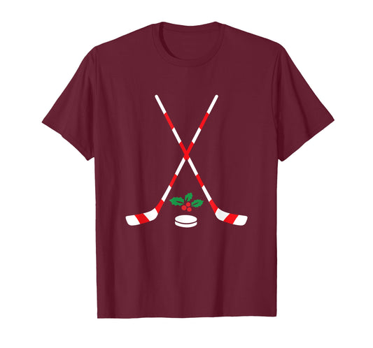Ice Hockey Christmas Gift Candy Cane Hockey Stick Hockey T-Shirt