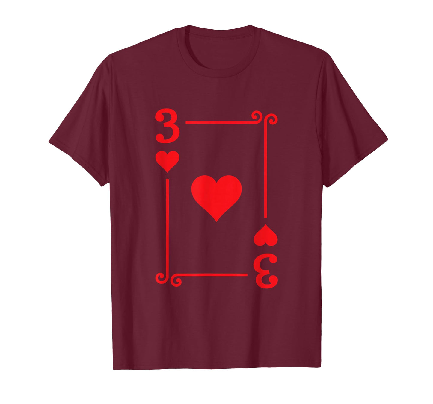Playing Cards Graphic - Red Three Card - 3 Hearts T-Shirt