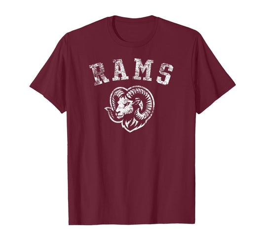 Rams Mascot for Players and Fans Distressed Print T-Shirt