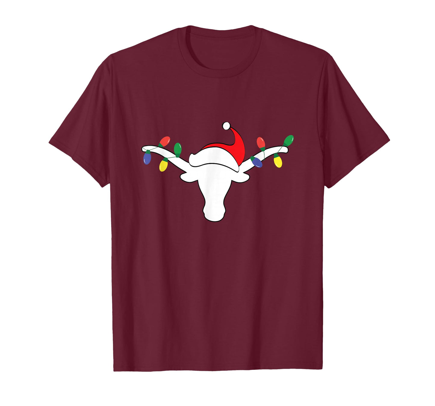 White Longhorn Christmas Lights Santa hat Horn Antlers T-Shirt