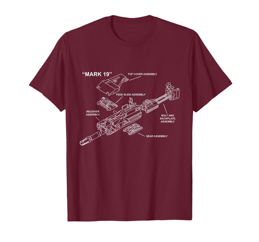 Mark 19 Gun Parts Diagram Schematic MK19 Grenade Launcher T-Shirt