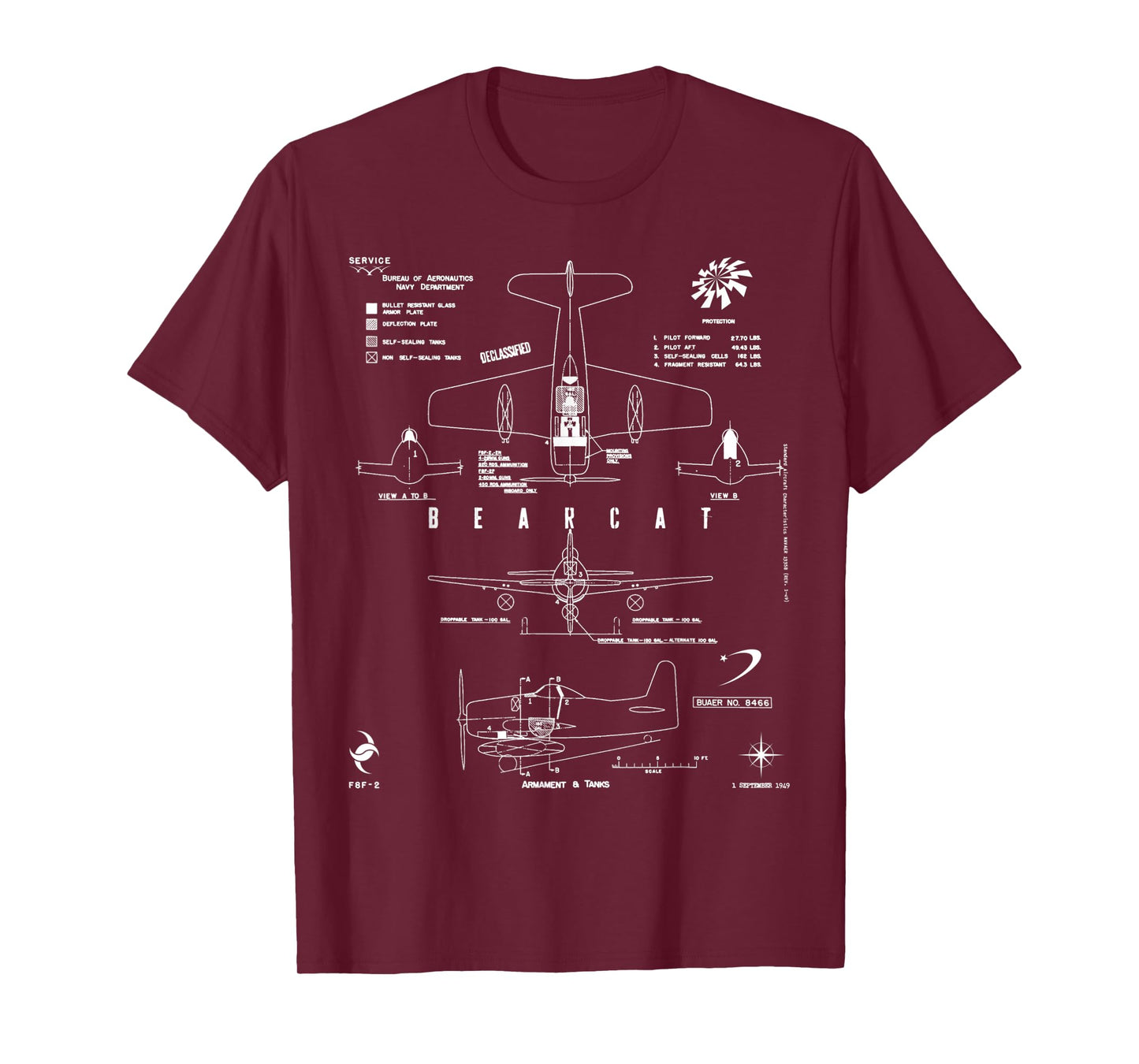 Grumman F8F-2 Bearcat Armament And Tanks Fighter Aircraft T-Shirt
