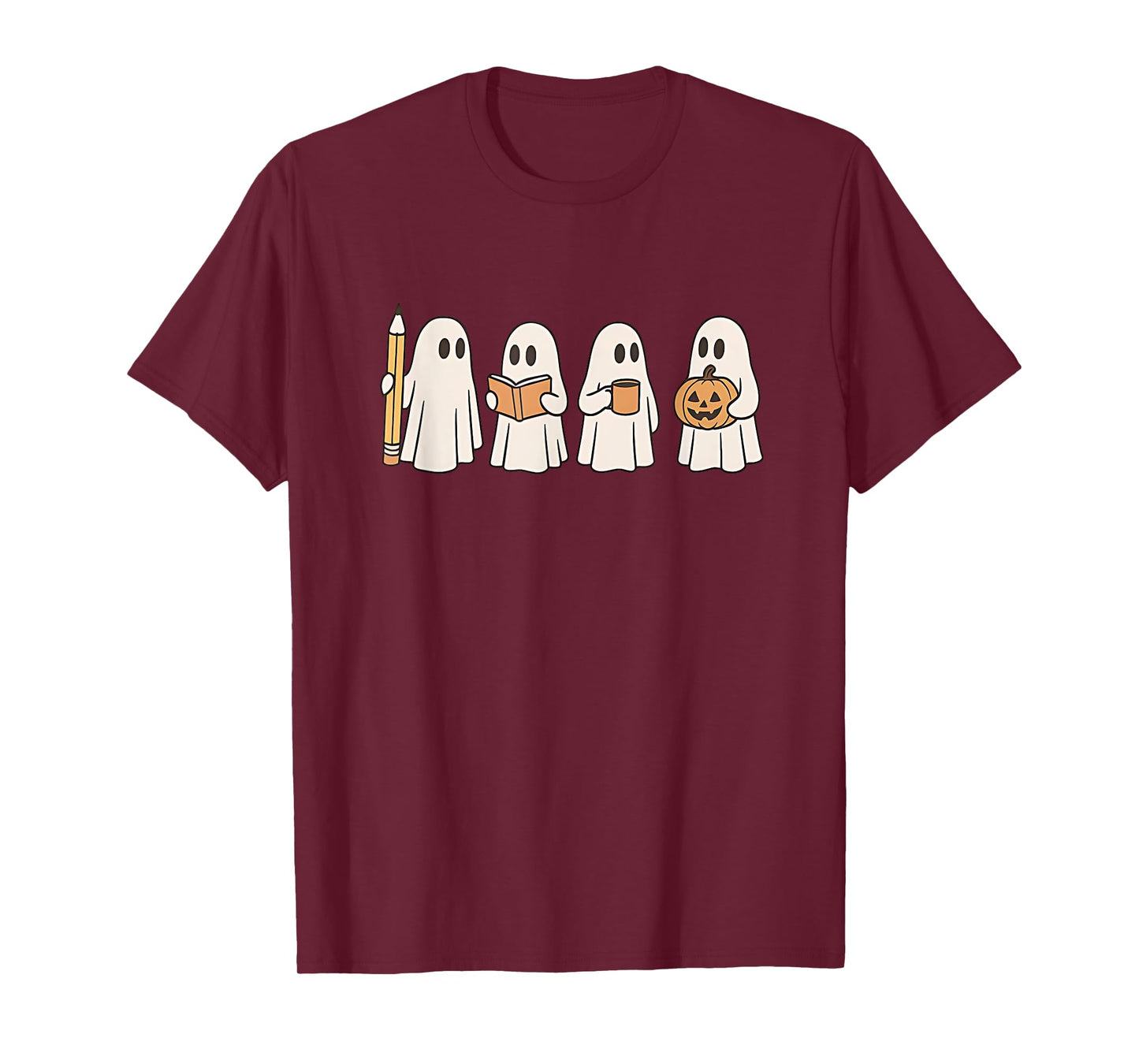 Halloween Teacher Cute Ghosts with Pencil Book Coffee T-Shirt