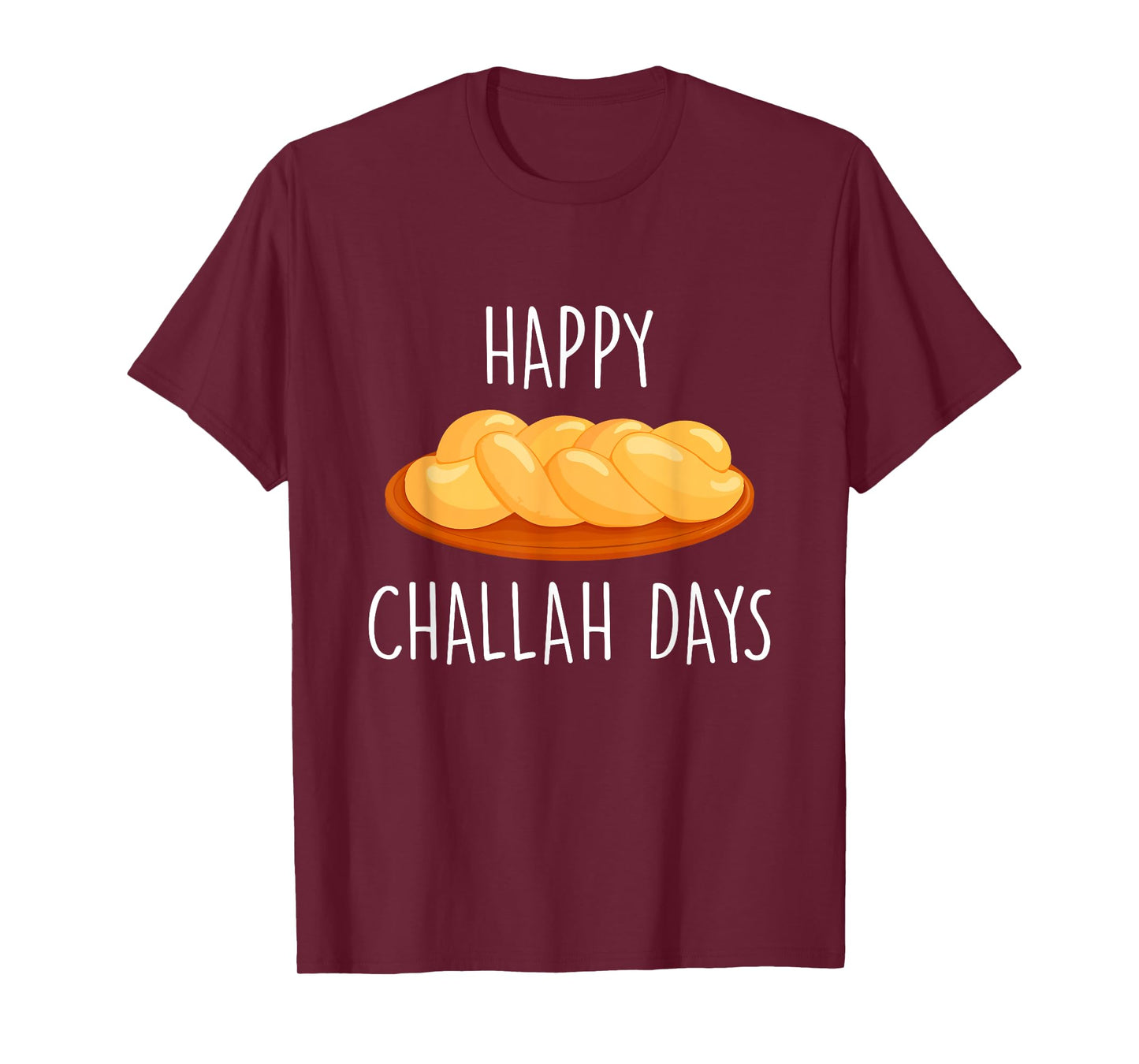 Happy Challah Days Hanukkah T-Shirt - Black, Small, Unisex-Adults/Kids, Cotton 60% Polyester 40%, Short Sleeve, Classic Fit, Mandarin Collar, Modern, Celebration, Christmas, All-Ages, Casual, T-Shirt