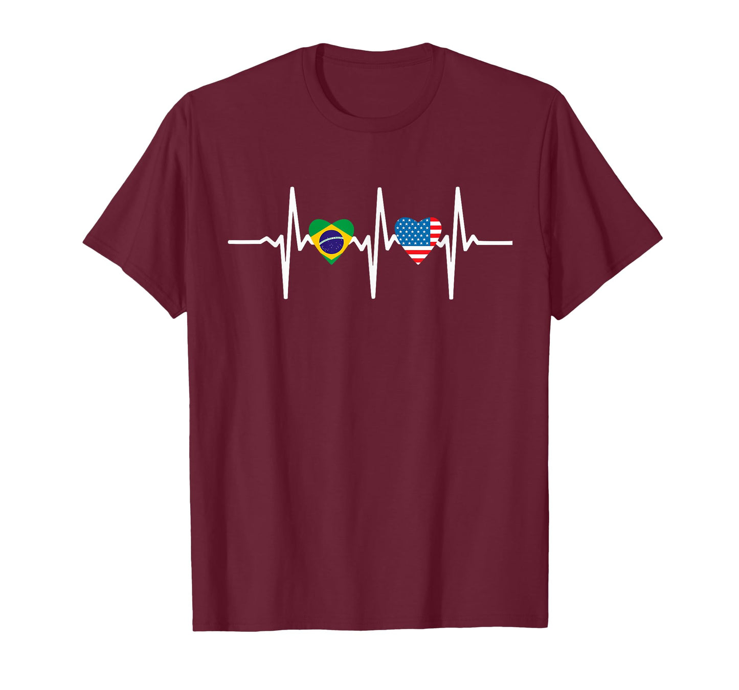 Half American Brazilian America Brazil Flag Heartbeat Heart T-Shirt