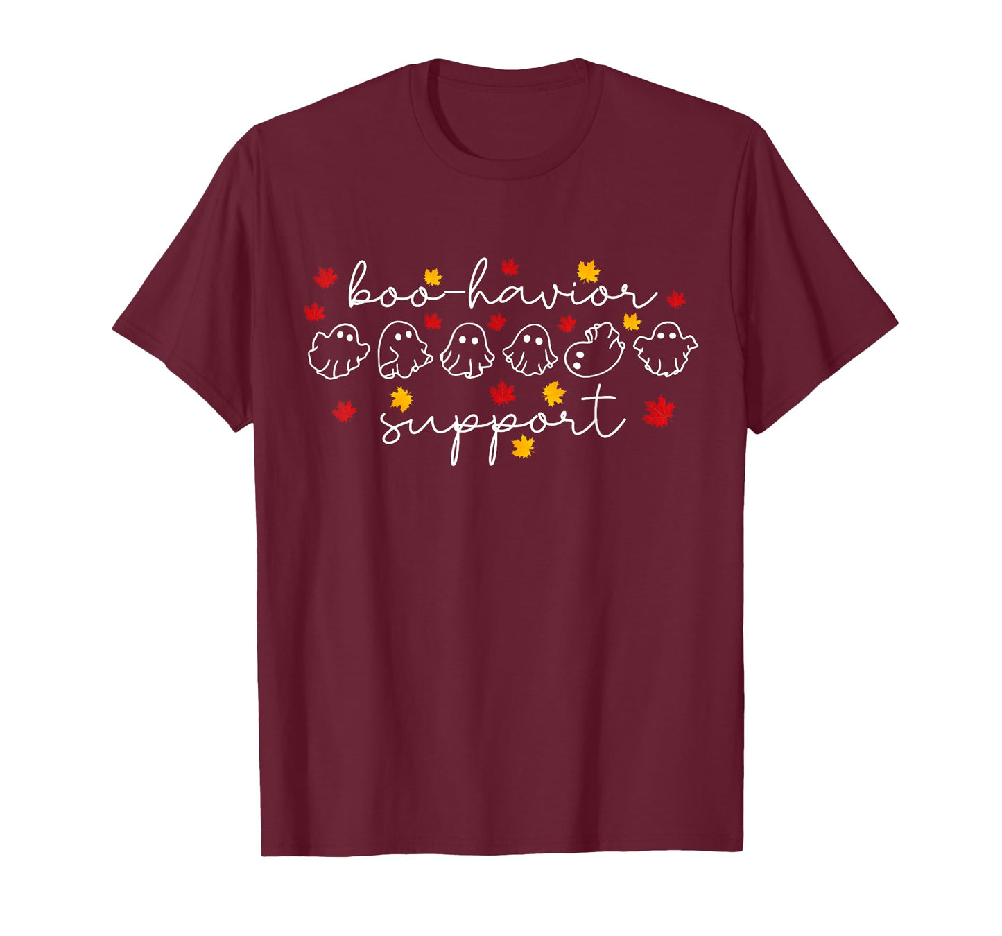 Boo-havior Support Fall Leaves Ghost Halloween ABA Therapist T-Shirt
