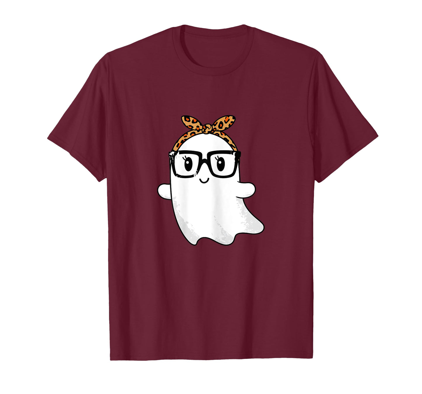 Leopard Bandana Ghost with Glasses Girls Cute Spooky Costume T-Shirt