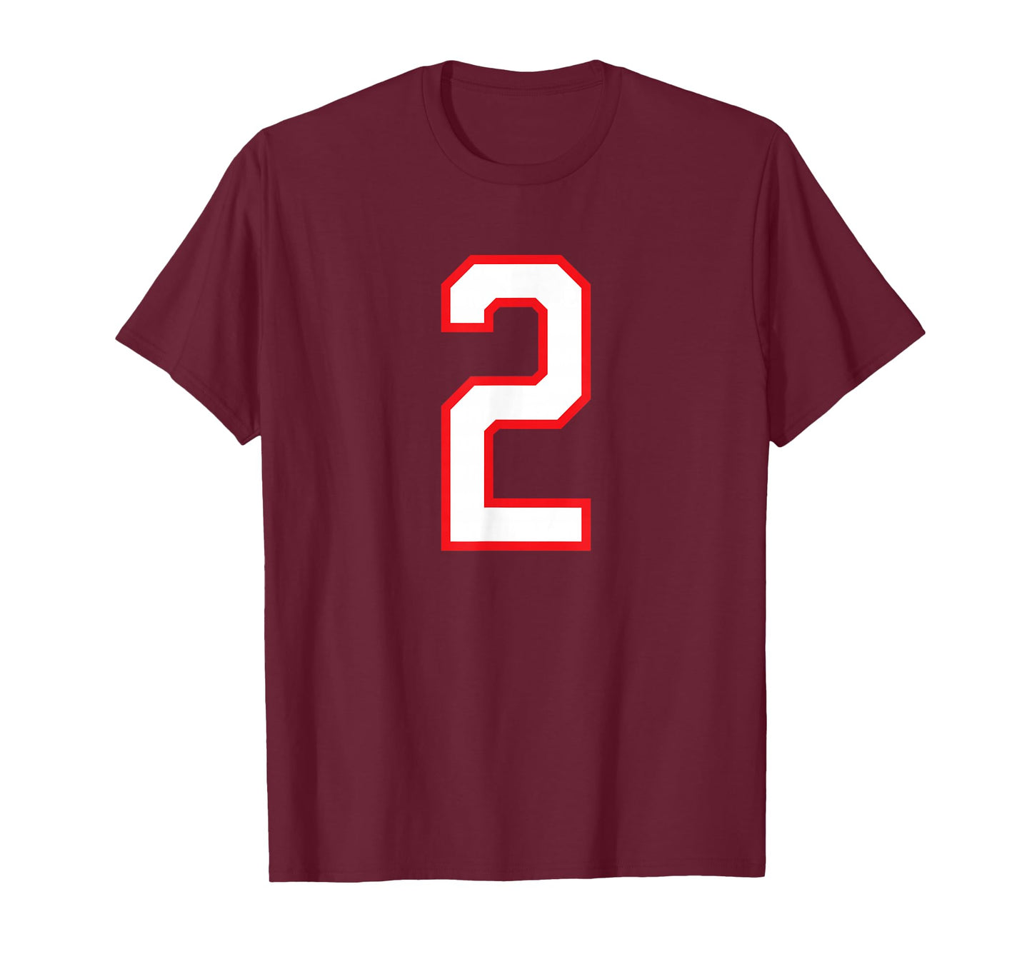 Number #2 White Red Plain Number T-Shirt