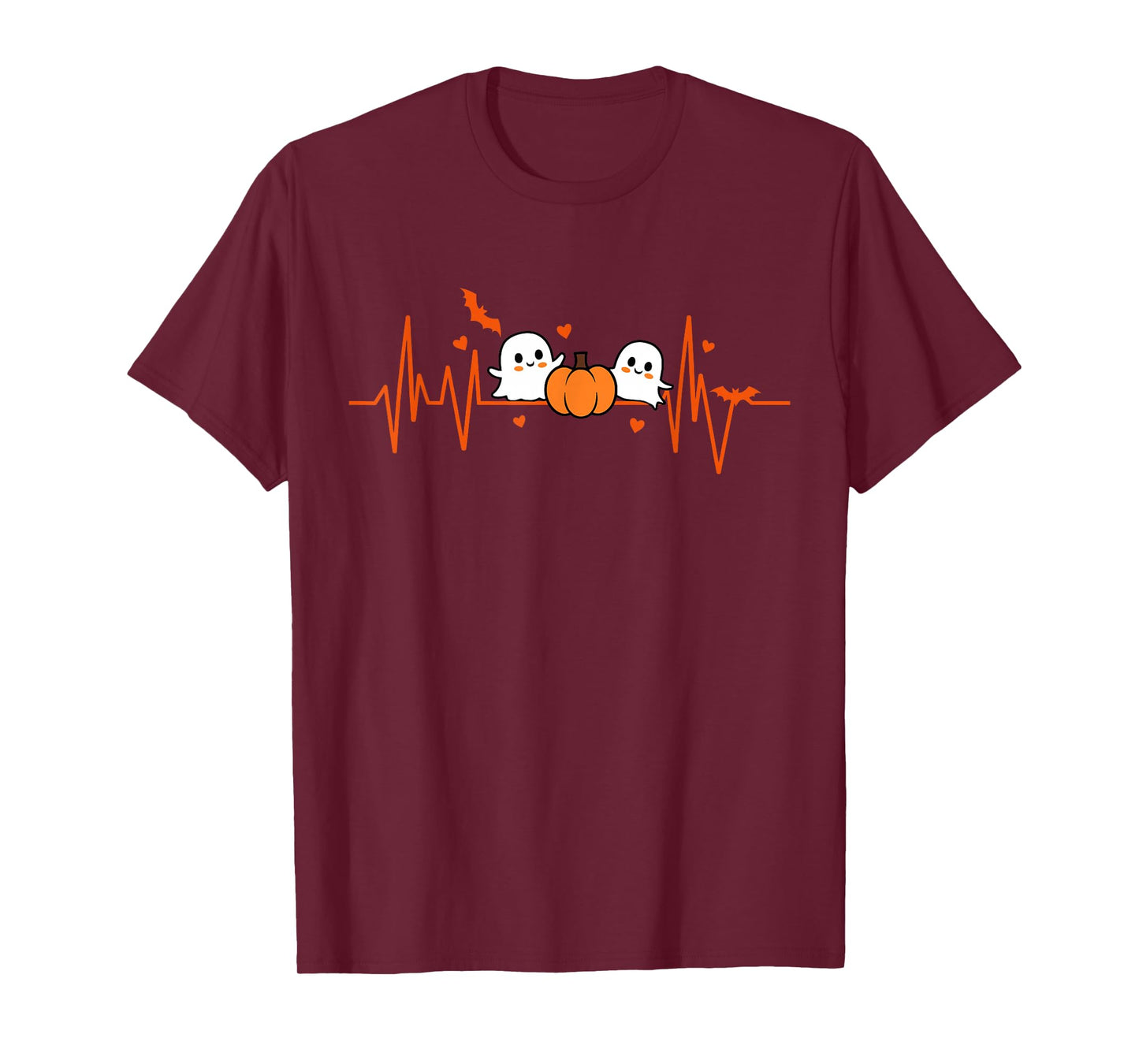 Pumpkin Ghost Heartbeat EKG Halloween ECG Tech Cardiac Nurse T-Shirt