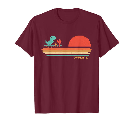 Offline Scare - Pixel Dinosaur / Retro - No Wifi Lost Dino T-Shirt