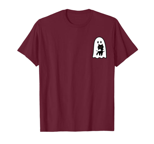 Ghost Holding a Cat Cute Halloween Costume Kawaii Funny Kids T-Shirt