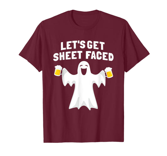 Lets Get Sheet Faced Funny Ghost Halloween Party Drinking T-Shirt