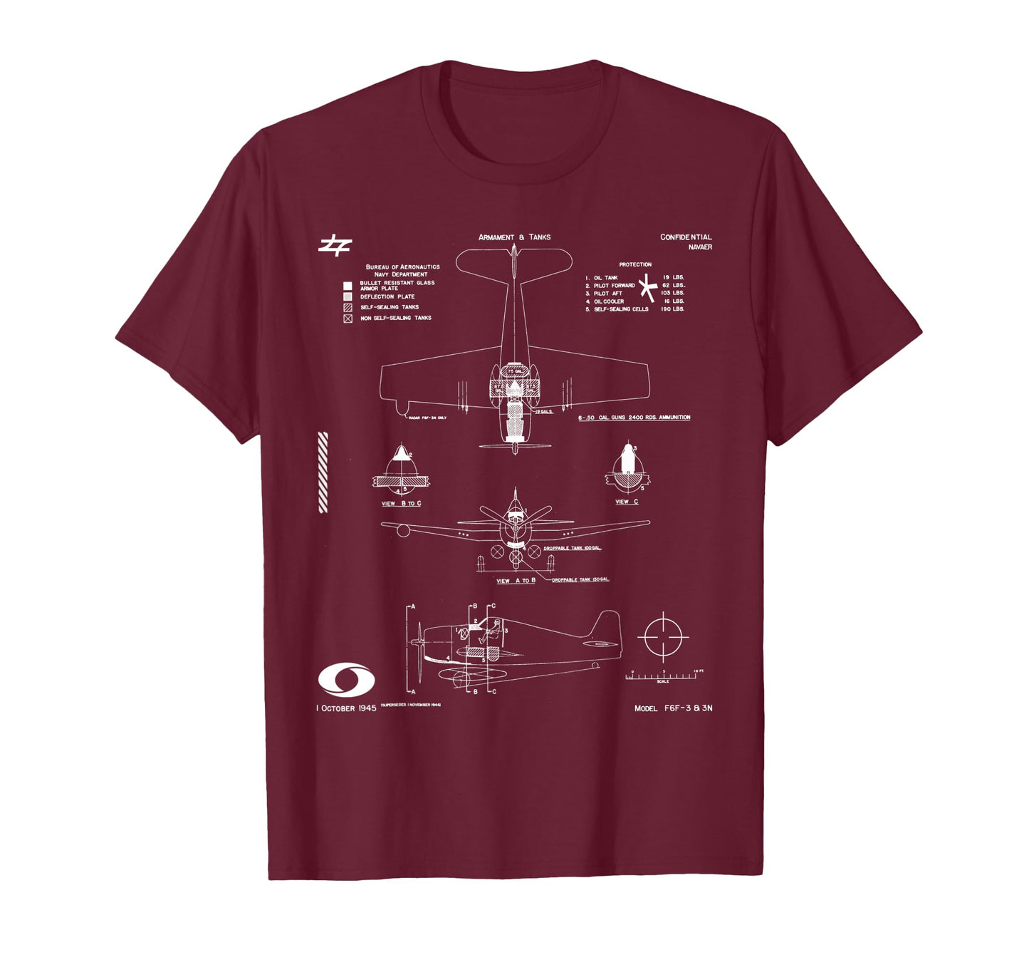 Grumman F6F-3 Hellcat Fighter Aircraft Armor Tanks Blueprint T-Shirt