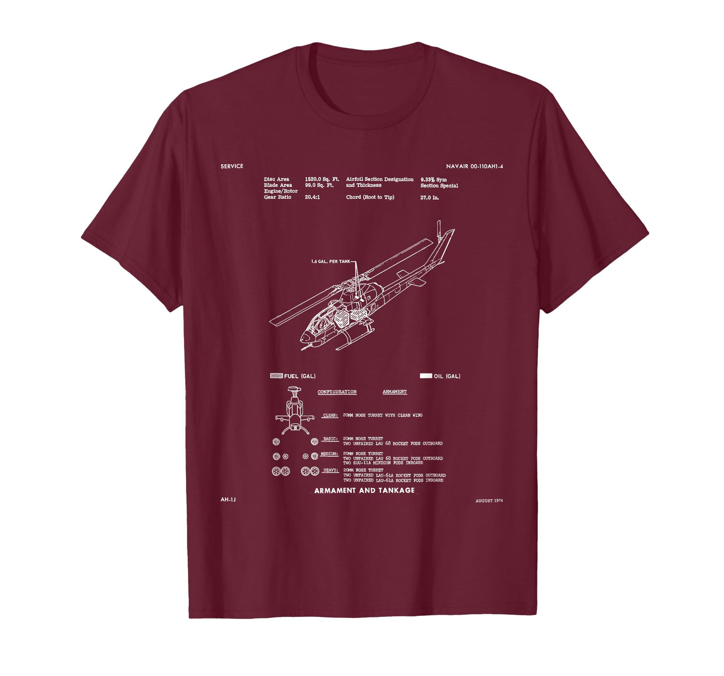 Huey Twin Cobra AH-1J Military Helicopter Engineering Plan T-Shirt