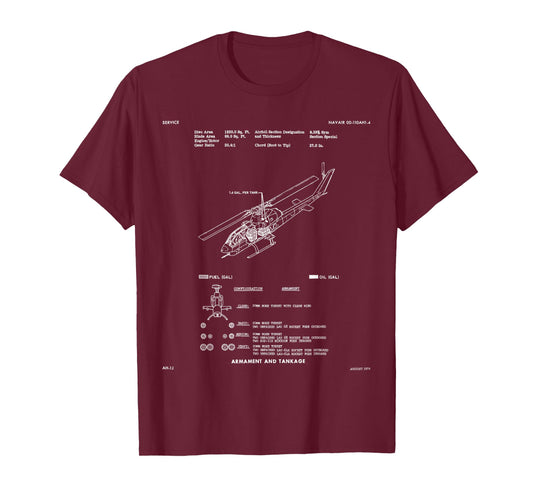 Huey Twin Cobra AH-1J Military Helicopter Engineering Plan T-Shirt