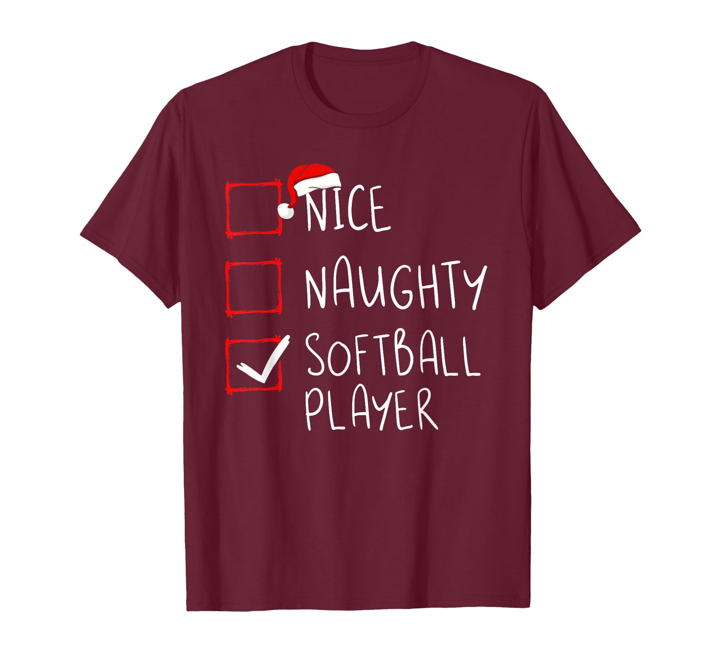 Nice Naughty Softball Player Christmas List Santa Claus T-Shirt