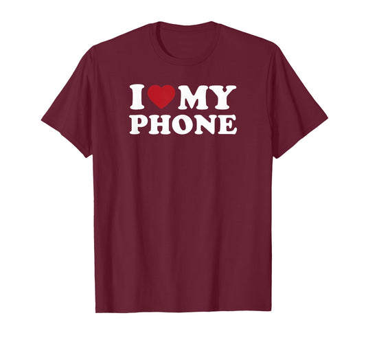 I Love My Phone Retro Heart Text Design T-Shirt