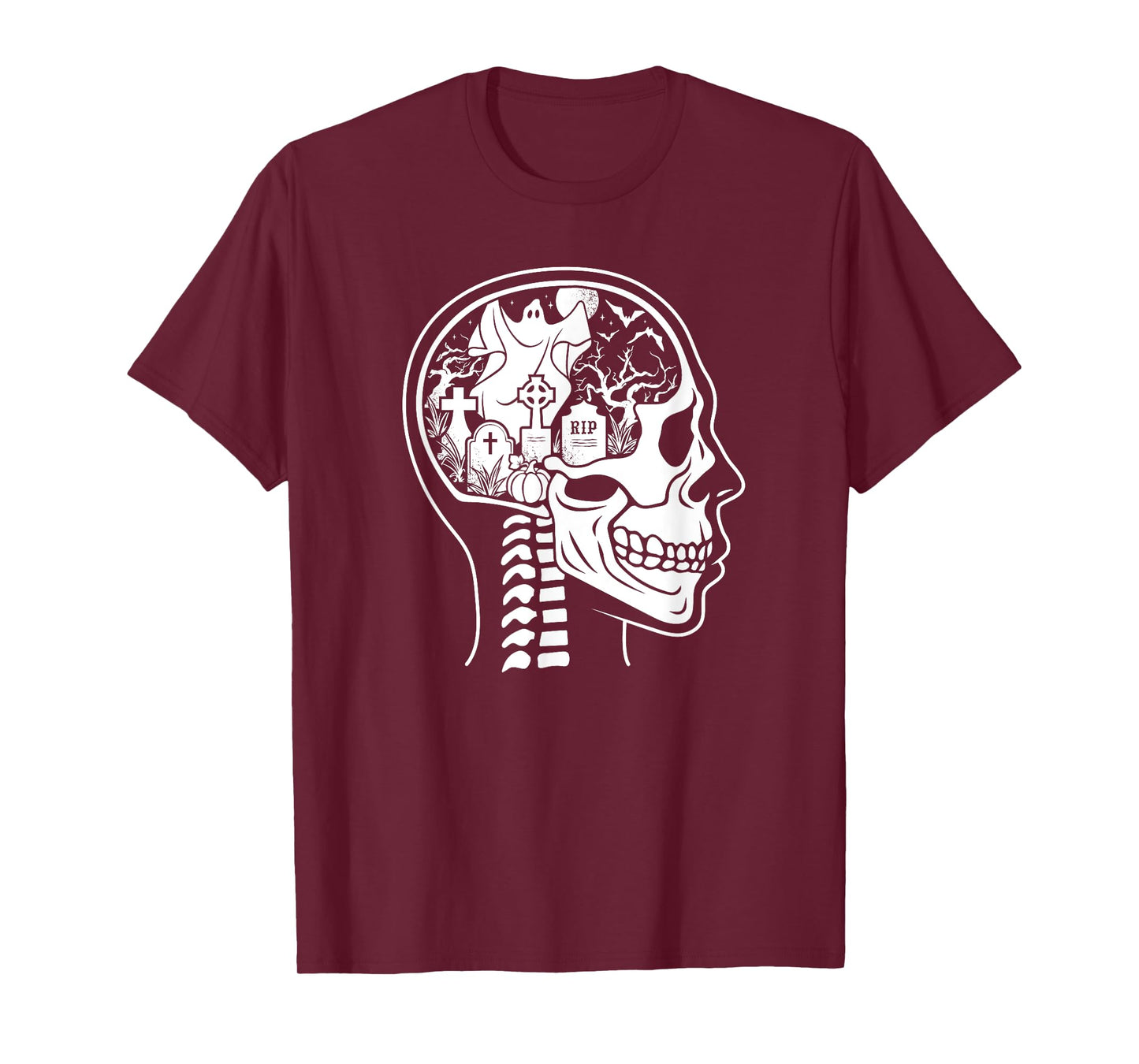 Thinking About Halloween All The Time Ghost Graveyard Skull T-Shirt