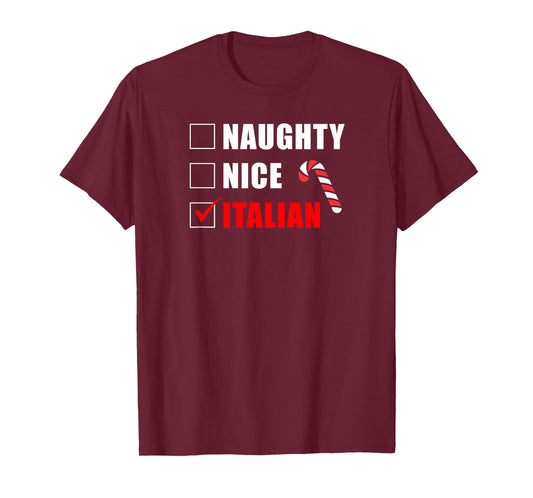 Naughty Nice Italian Candy Cane Christmas Santa List T-Shirt