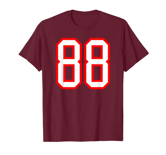 Number #88 White Red Plain Number T-Shirt