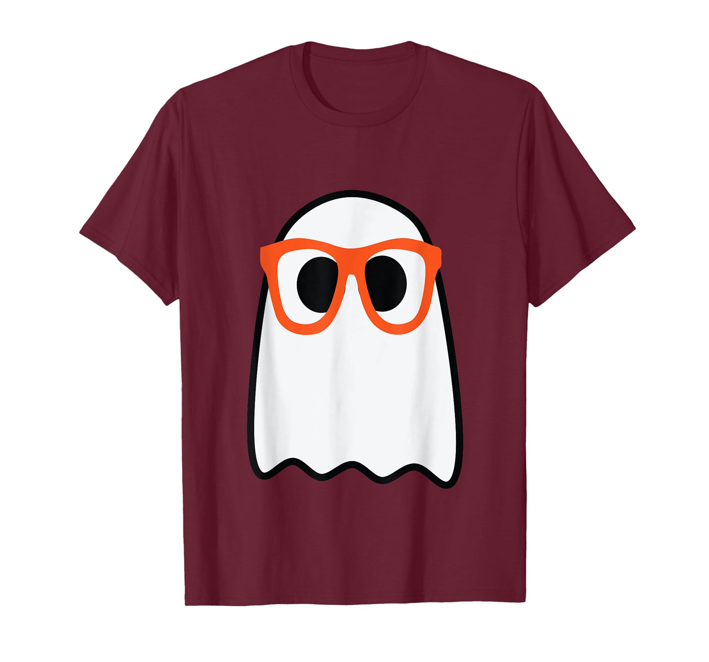 Nerdy Ghost Cute Orange Glasses Halloween Hipster Funny T-Shirt