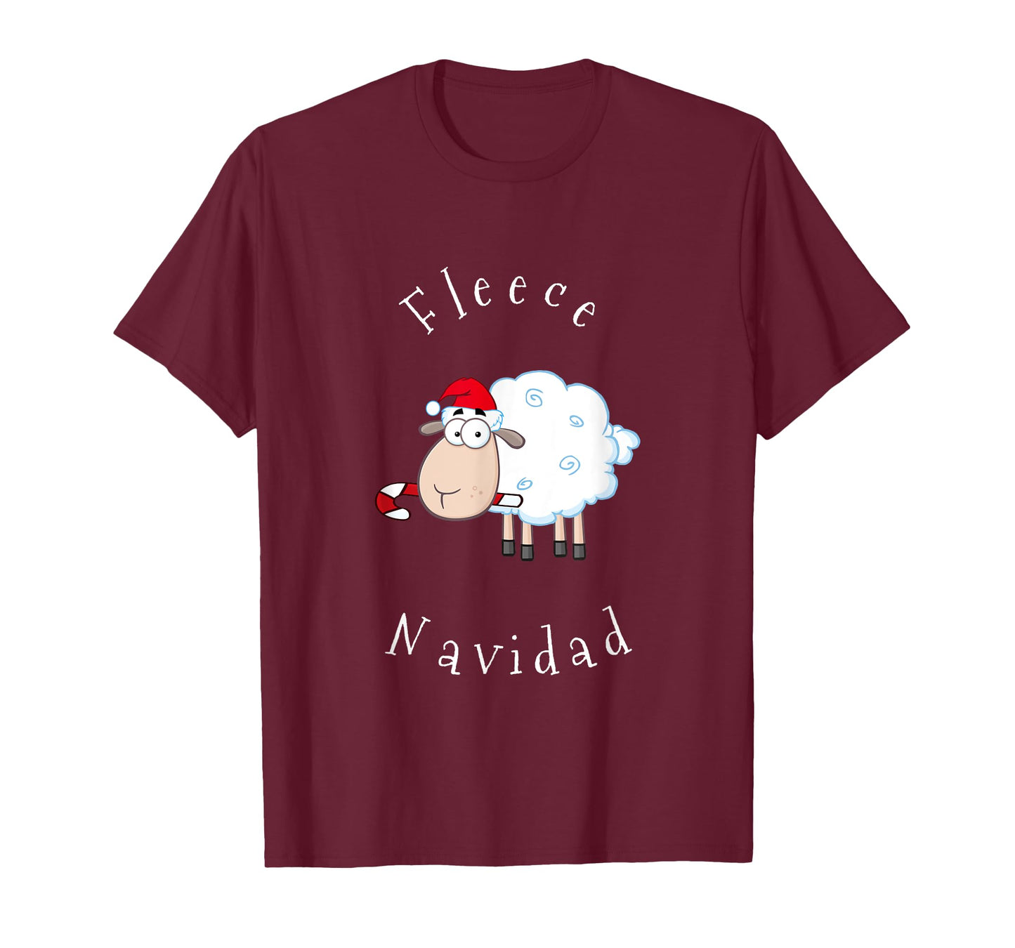 Fleece Navidad Sheep Lamb Santa Hat Candy Cane Christmas T-Shirt